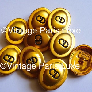 9 CHANEL BUTTONS Lot Gold CC Logo Green 12mm Vintage