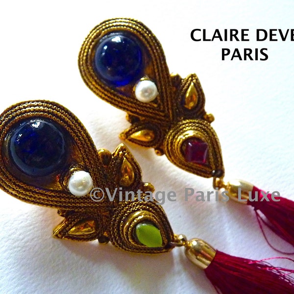 CLAIRE DEVE Dangle Earrings Vintage from the 80s, Haute Couture Jewelry, Costume Jewelry, French Haute Couture, Gift for Her
