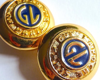 Vintage GUY LAROCHE Paris Clip On Earrings: Gold Tone & Navy Enamel