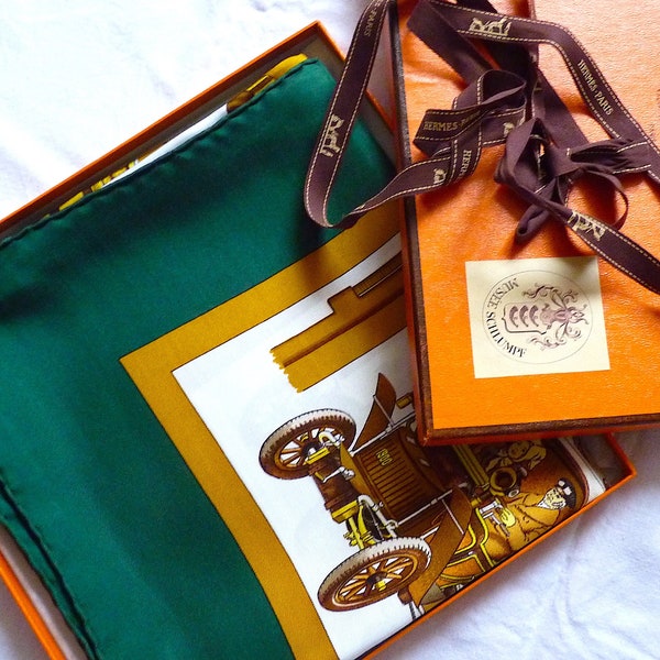 Rare Hermes Scarf Special Edition Teuf Teuf for Musée Schlumpf By Ledoux in 1971, Rare Hermes Prestige Special Edition