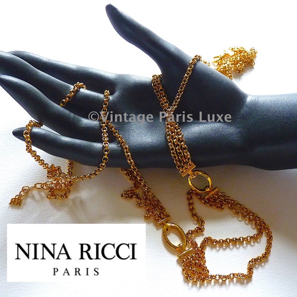 NINA RICCI PARIS Sautoir Ceinture Doré Vintage, Bijoux Nina Ricci Vintage, Sautoir Chaine Doré, Cadeau Noël pour Elle