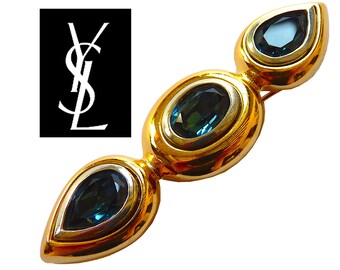 YSL ヴィンテージ ハート ゴールド ブルー ブローチ ピンバッジ YSL ヴィンテージ ハート ゴールド ブルー ブローチ ピンバッジ