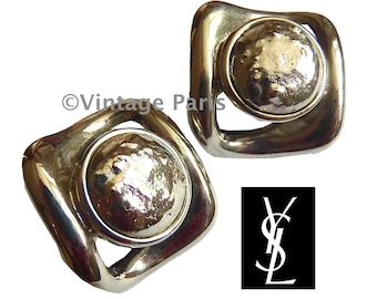 YSL Silver Tone Openwork Clip On Earrings By Robert Goossens, Gift for Her, Haute Couture Paris