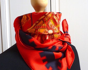 Rare HERMES Scarf BRAND NEW "Mécanique des Idées" , Red Black Hermes Silk Carre, Gift for Her, Gift for Him, Mothers Day Gift