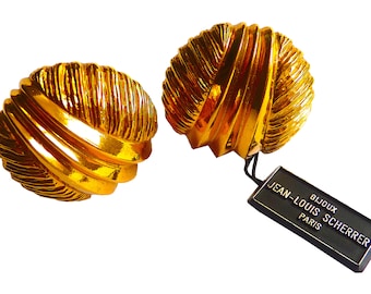 SCHERRER Paris Large Clip On Earrings, 80s French Jewelry, Designer Earrings, Gift for Her