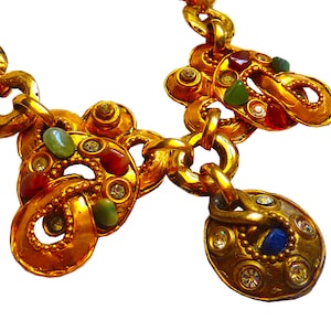 Vintage CLAIRE DEVE Necklace with Polished Natural Stones, 80s Designer Jewelry, French Jewelry, Gift for Her, Haute Couture Paris