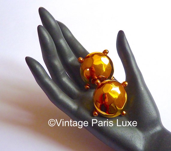 Vintage YSL Gold Clip On Earrings, Haute Couture … - image 2