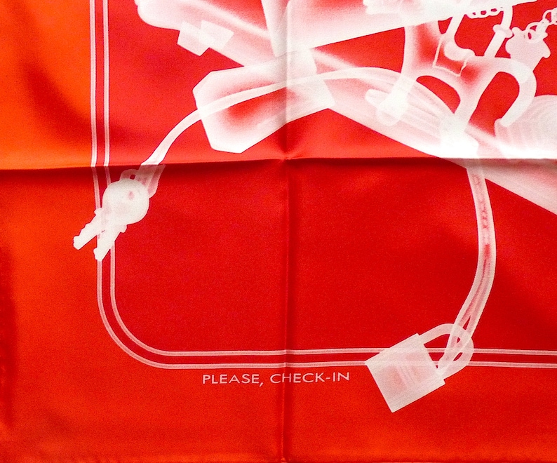 HERMES Silk Scarf Pristine CONDITION with Box, Please, Check in by Dimitri R, Rare Hermes Silk Square, Gift for Her, Christmas Gift image 3