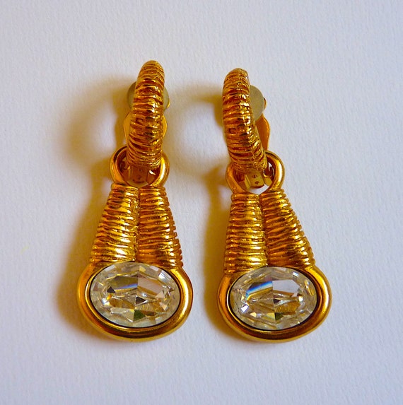 Vintage GUY LAROCHE PARIS Earrings, French Crysta… - image 4