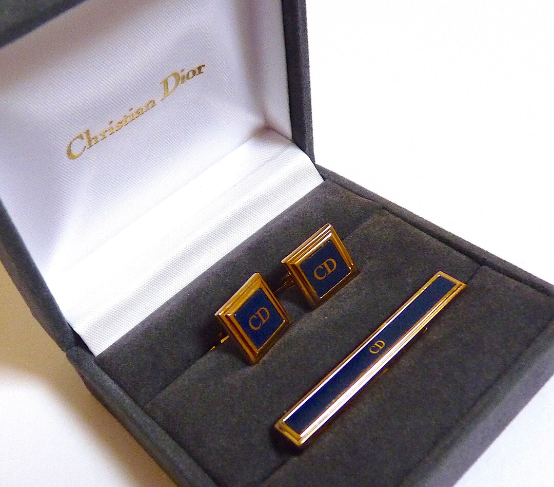Vintage CHRISTIAN DIOR Cufflinks and Tie Clip With Original Box, Dior