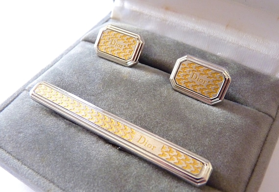 Vintage DIOR Cufflinks and Tie Clip With Original Box, 1960s