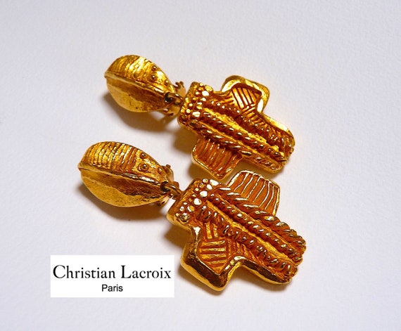 CHRISTIAN LACROIX Cross Pendant Earrings, Lacroix