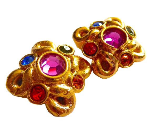 Jacky de G Massive Earrings with Multicolore Crystals, 80s  