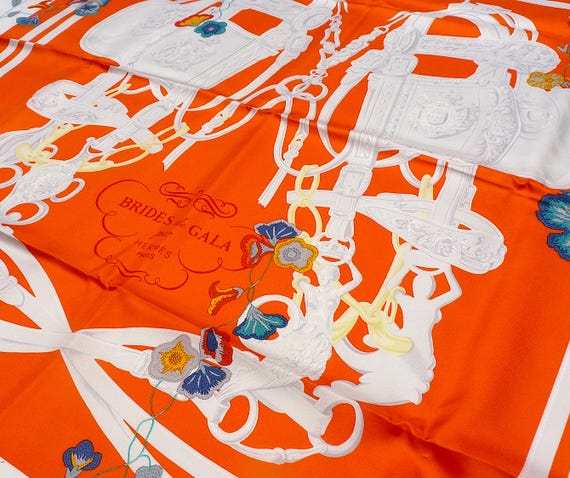 K592 エルメス スカーフ プリーツ オレンジ 箱付き HERMES プリーツ