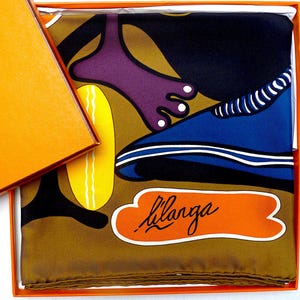 Great Hermes Scarf 35&quot; BRAND NEW w Box &quot;Lilanga&quot;, Rare Hermes Silk Carre, Gift for Her, Gift for Him