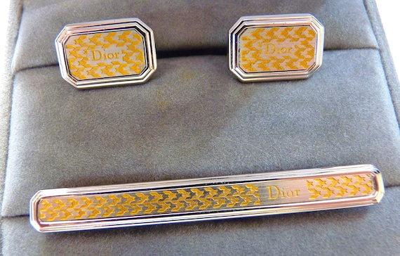 Vintage DIOR Cufflinks and Tie Clip with Original Box… - Gem