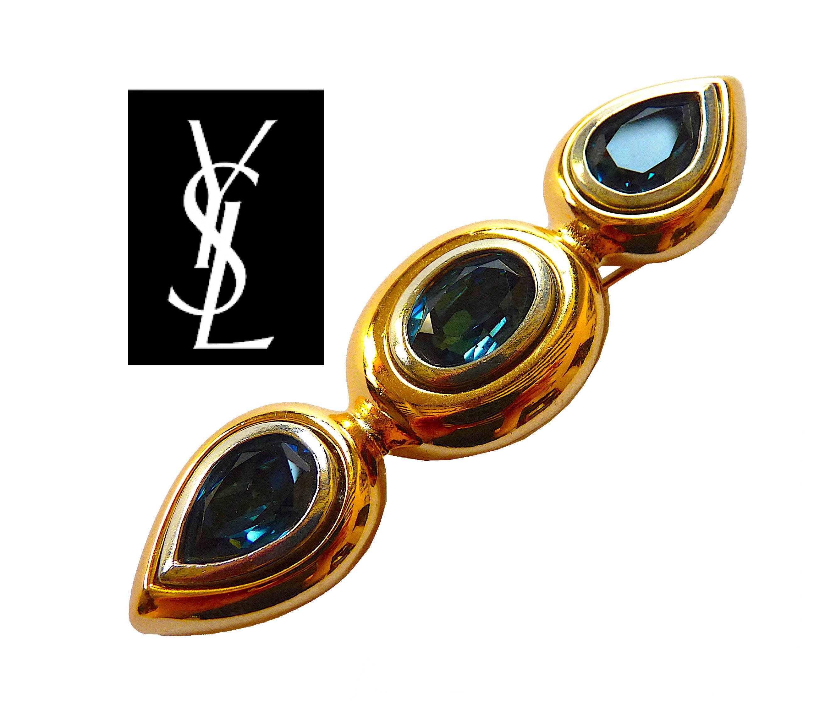 YVES SAINT LAURENT　イヴサンローラン　ヴィンテージ　ブローチ YSL ブローチ、ヴィンテージ YSL ブローチ、ブルー ブローチ