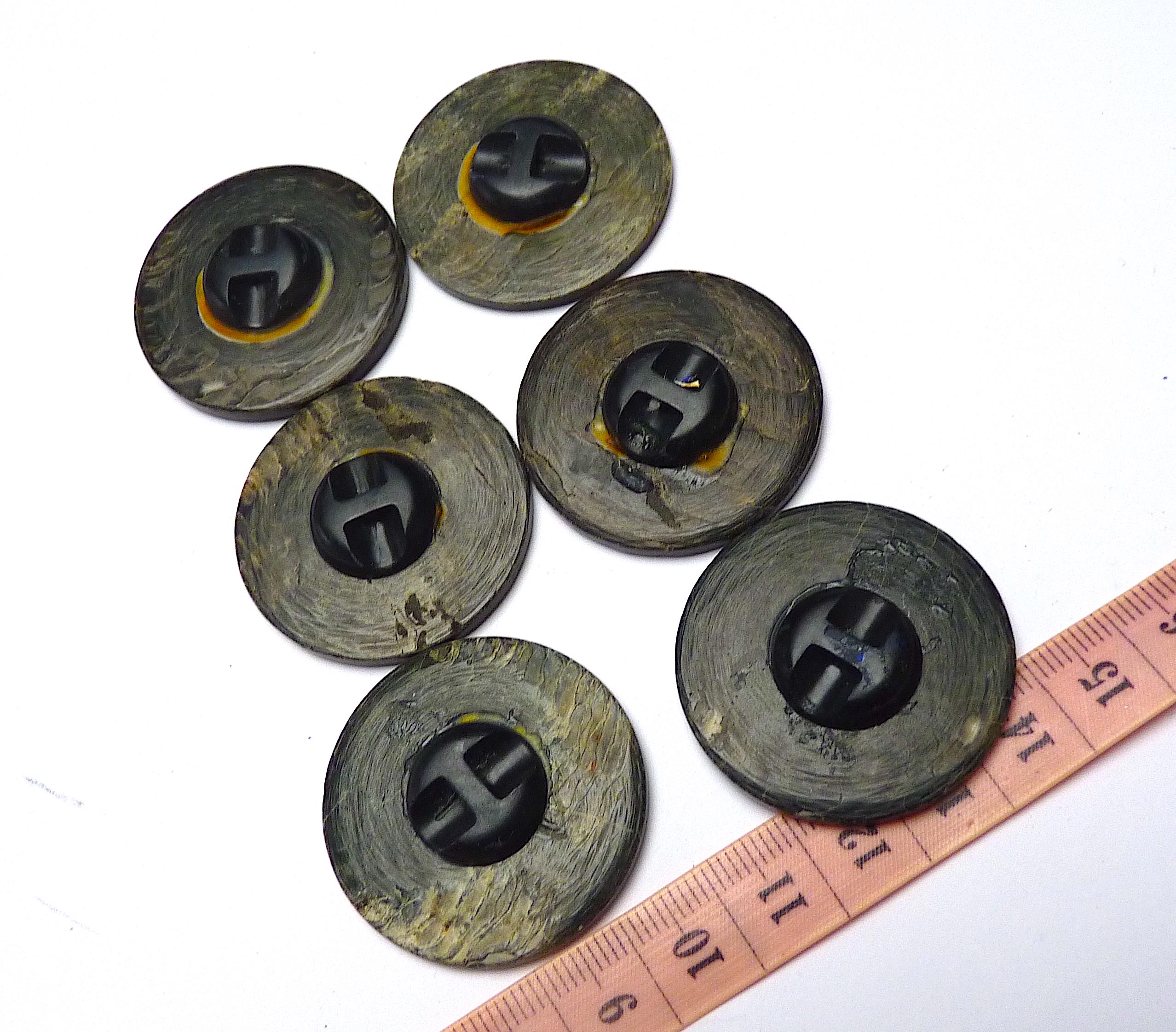 Lot De 6 Boutons Vintage Noir Et Gris Nacré - Diamètre 2,7 Cm, Référence 4937, Fabriqué En France