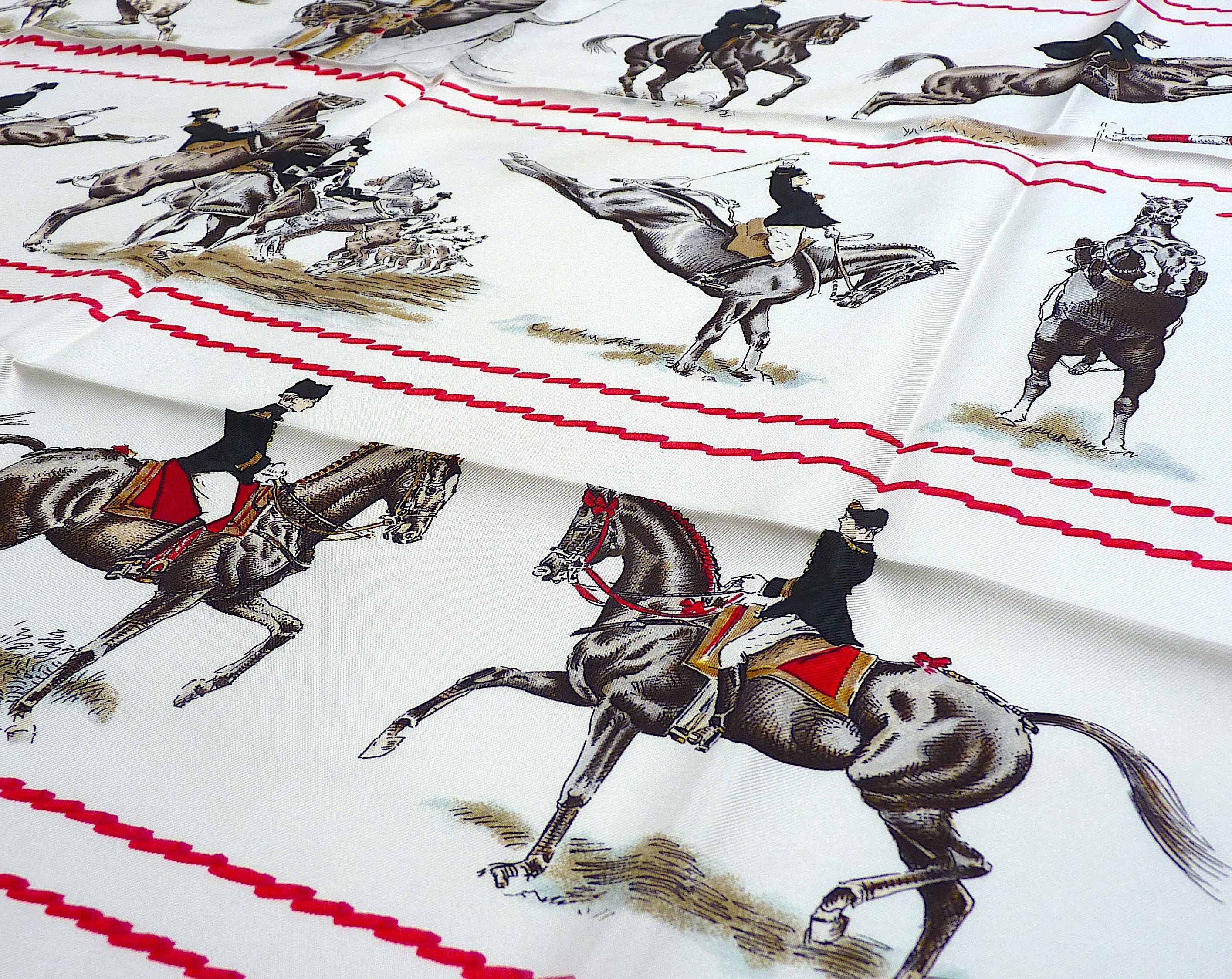 Vintage Equestrian Hermes Scarf 90 Cm Cadre Noir De Saumur With