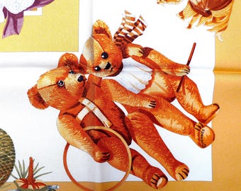 Rare Hermes Scarf BRAND NEW with Hermes Box "Confidents des Coeurs" Loïc Dubigeon, Teddy Bear Hermes, Mothers Day Gift for Her, Gift For Him