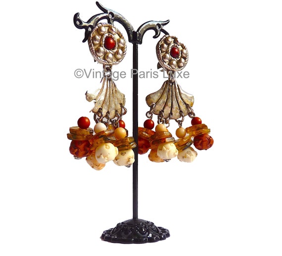 Boucles D'oreilles Pendantes Vintage Strass - Jacky De G - Fermoir Clip