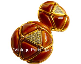 ORENA PARIS Clip On Earrings, 1980 French Haute Couture Jewelry, Valentine's Gift for Her