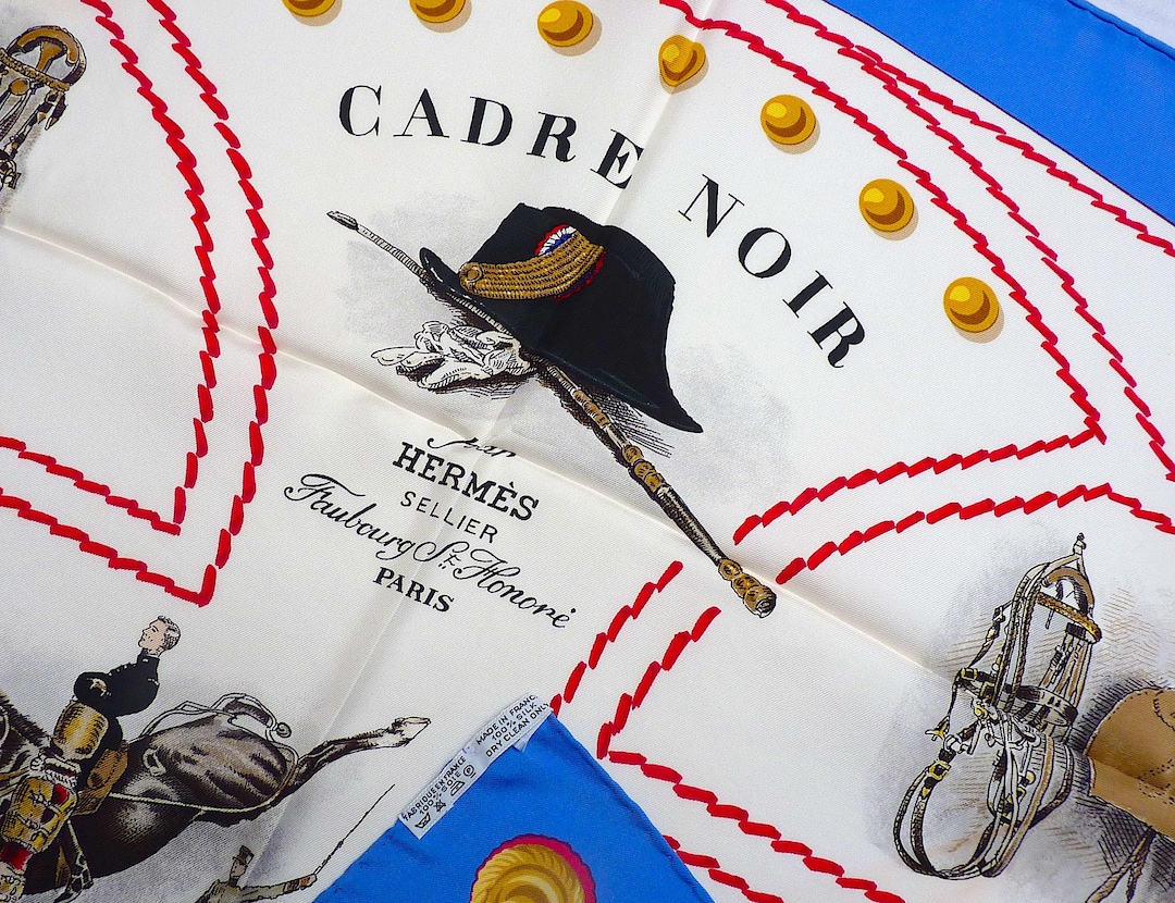 Vintage Equestrian Hermes Scarf 90 Cm Cadre Noir De Saumur With