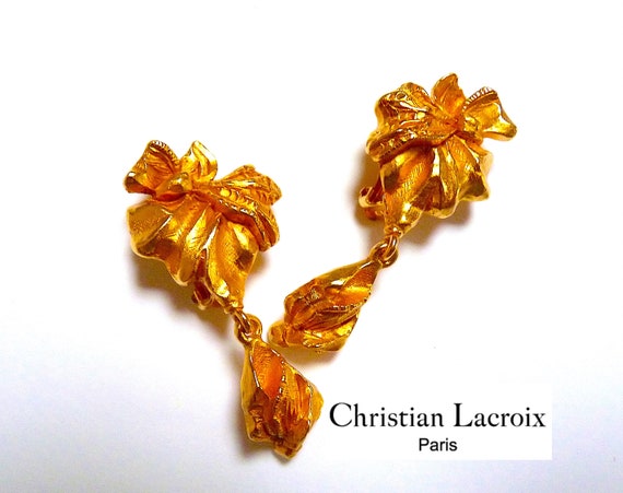Elegant CHRISTIAN LACROIX Ribbon Pendant Earrings,