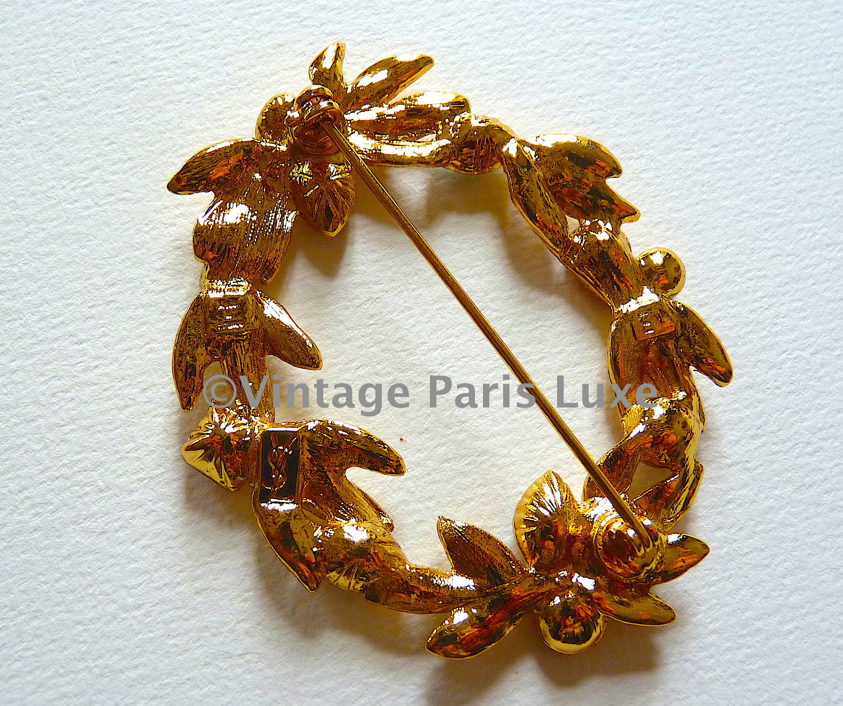 YSL クリスタルブローチ YSL ゴールドブローチ クリスタル装飾