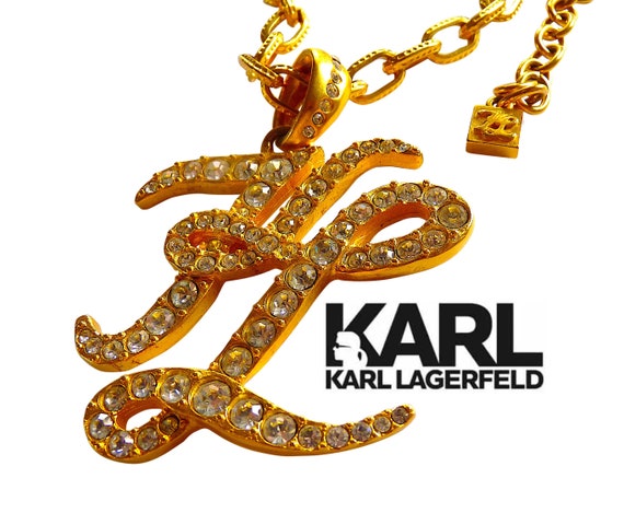 KARL LAGERFELD Necklace with KL Pendant, Rare Lag… - image 1