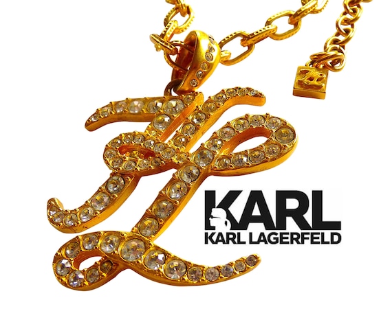 KARL LAGERFELD Necklace with KL Pendant, Rare Lag… - image 1