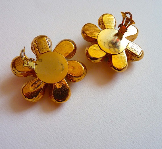 Grande Broche Vintage Jacky De G - Fleur En Résine Dorée - Bijou Occasion