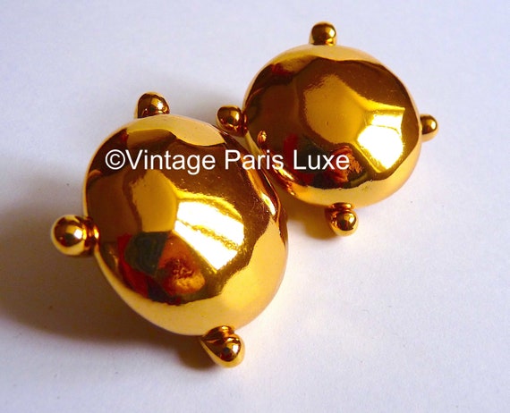 Vintage YSL Gold Clip On Earrings, Haute Couture … - image 1