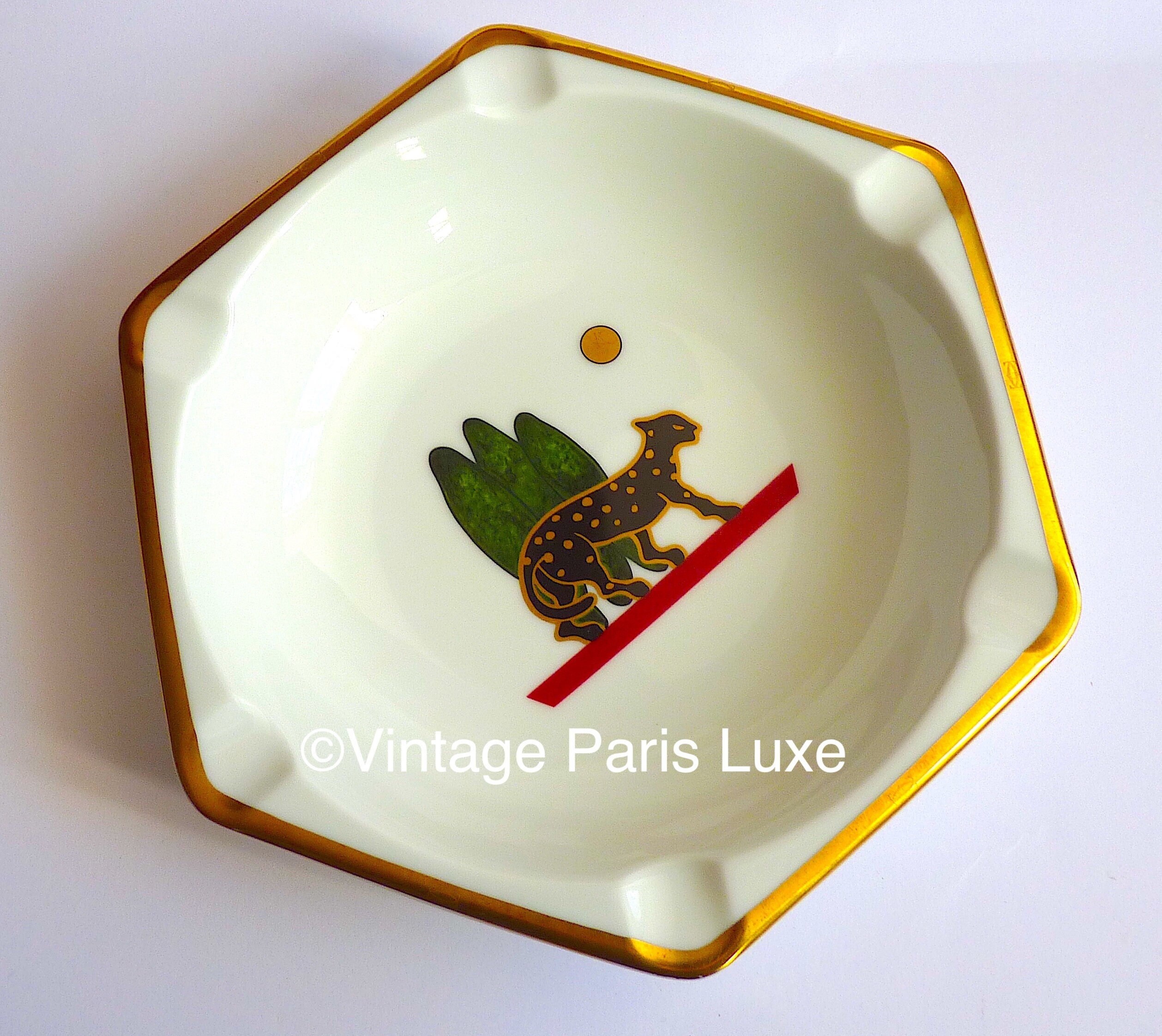 Cartier Paris Cendrier Vide Poche Panthère Vintage en Porcelaine de Limoges, Cadeau Pour Elle, Lui