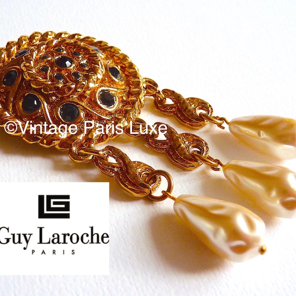 Vintage GUY LAROCHE PARIJS Broche, Vintage Franse Haute Couture Broche, Cadeau voor haar, Vintage Pearl Broche, vintage Gesigneerde Broche