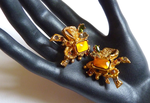Vintage Lacroix Poured Glass Clip On Earrings: French Costume Jewelry