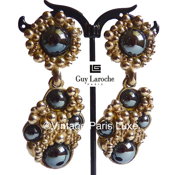 GUY LAROCHE Rares Boucles d'Oreilles Vintage à Clips, Bijoux Haute Couture Signés, Guy Laroche Vintage, Cadeau pour Elle