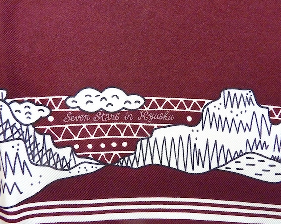 Rare Hermes Silk Gavroche Scarf, Les Canyons Etoilés Seven Stars Kyushu