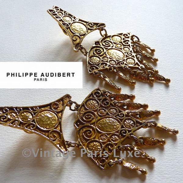 PHILIPPE AUDIBERT - Grands Pendants d'Oreilles Vintage de Style Indien, Cadeau pour Elle, Haute Couture Rare, Bijoux Bollywood