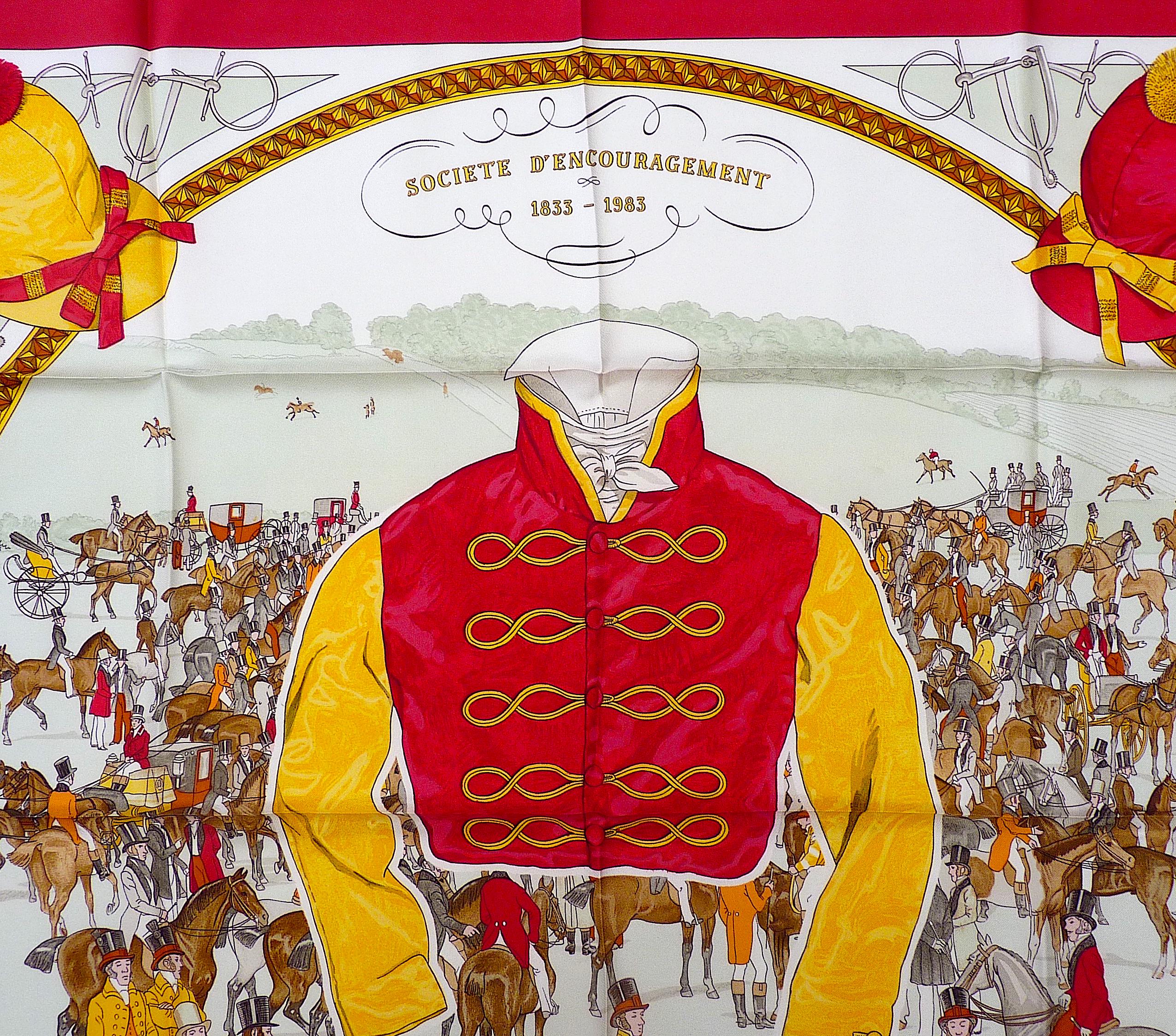 Rare Hermes Scarf Special Edition On Epsom Downs for the 150th Anniversary of "Société d'Encouragement" in 1983, Gift for Her, Gift for Him