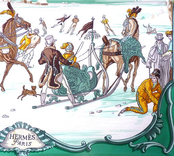 HERMES エルメス 冬のスケートデザイン スカーフ エルメス カレ90