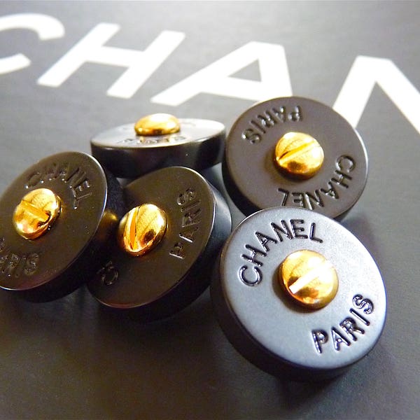CHANEL Buttons, Authentic Chanel Rare Vintage, NoS, Black Gold, Stamped, Sz 0.8" 2 cm, Chanel Jewelry, Price for 1 Button, Only 1 Left !