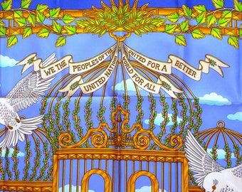 Rare Hermes Scarf Special Edition L'Envol For the 50 years of United Nations, Rare Hermes Carre, Mothers Day Gift for Her