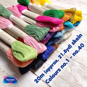 Fils Olympus Sashiko, 40 couleurs unies | écheveaux de 20 m | 6 brins | LIVRAISON FORFAITAIRE