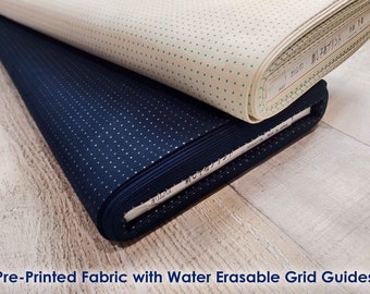 Tissu sashiko préimprimé avec repères quadrillés effaçables à l'eau | 100 % coton | LIVRAISON FORFAITAIRE