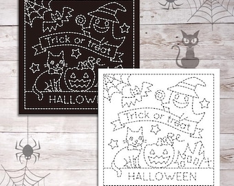 Olympus Hana-Fukin | Sashiko Sampler | Pre-Printed In Water-Soluble Ink | Trick or Treat, Halloween | FLAT RATE SHIPPING