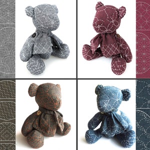 Little Sashiko Teddy Bear Cloth | Yarn Dyed Cotton Hand-Printed | Designed by Ky Fujita | FLAT RATE SHIPPING