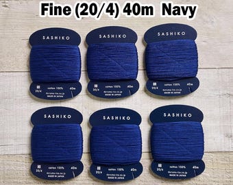 WAARDEPAKKET met 6 kaarten (marineblauw) daruma sashiko-garen, fijn (20/4), 240 m (ca. 262 yards), 100% katoen, vaste verzendkosten