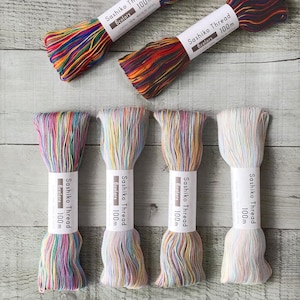 Filo Sashiko Olympus da 100 m, 6 capi, variegato arcobaleno, 100% cotone, spedizione a tariffa fissa