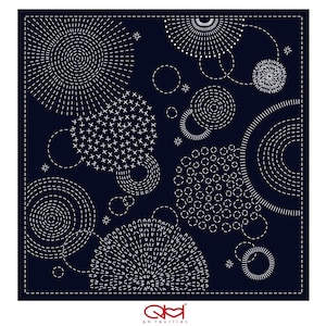 Sashiko Panel  | Pre-printed Cotton Hand-Printed | Hanabi (Fireworks) | FLAT RATE SHIPPING